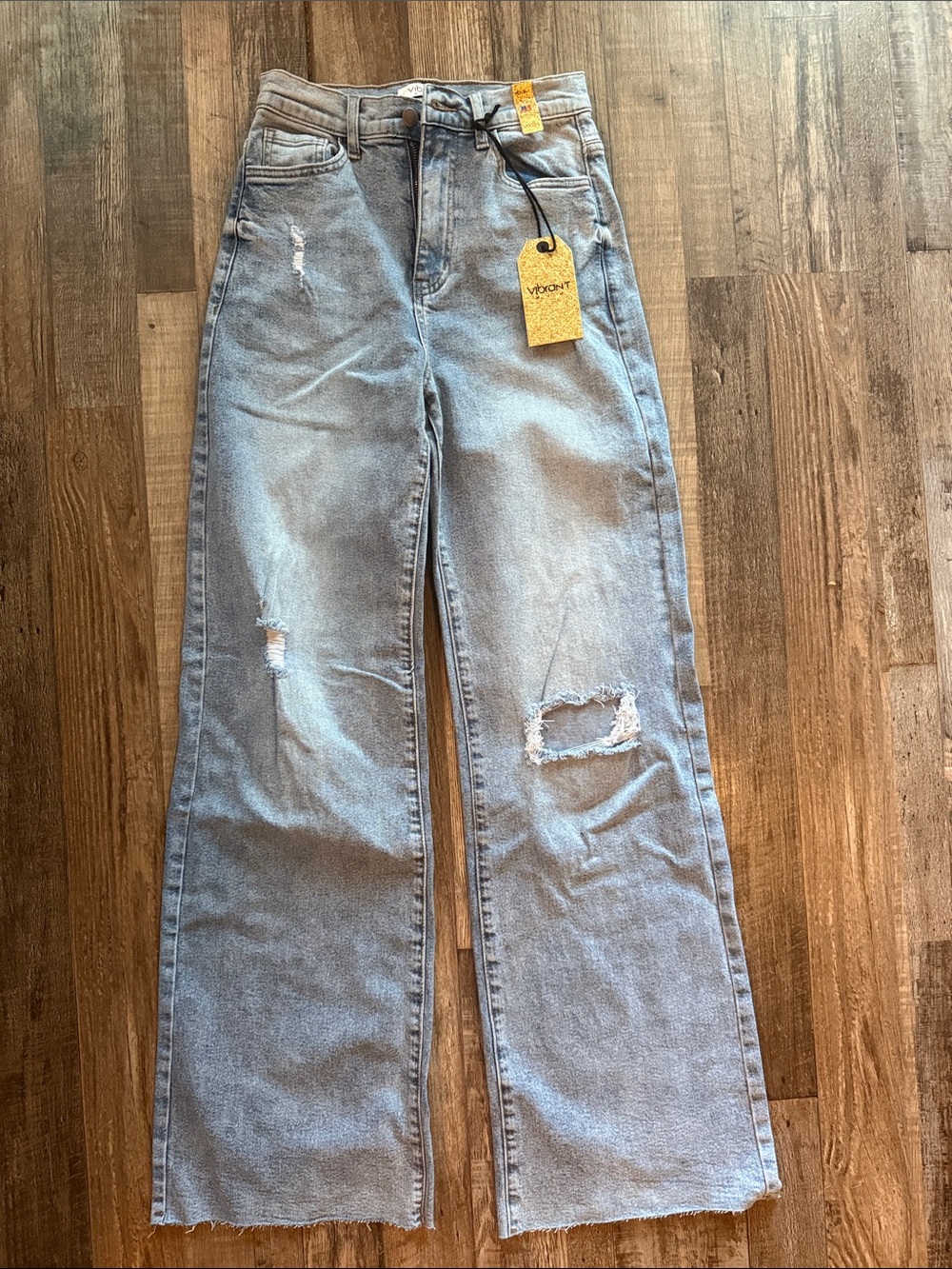 Vibrant  Light Blue Distressed Wide Leg Jeans